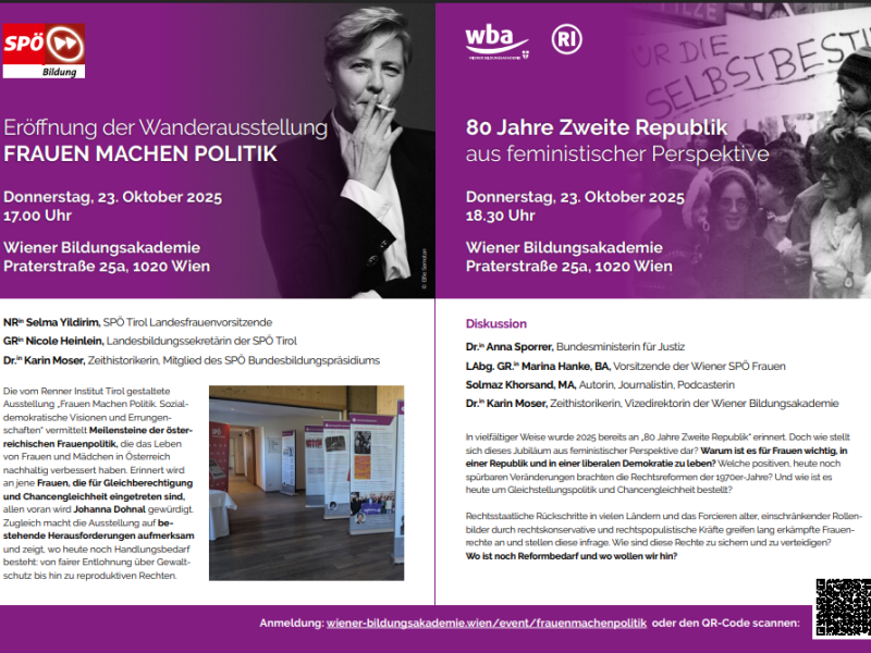 23. Oktober 2025: Frauen machen Politik – 80 Jahre Zweite Republik aus feministischer&nbsp;Perspektive