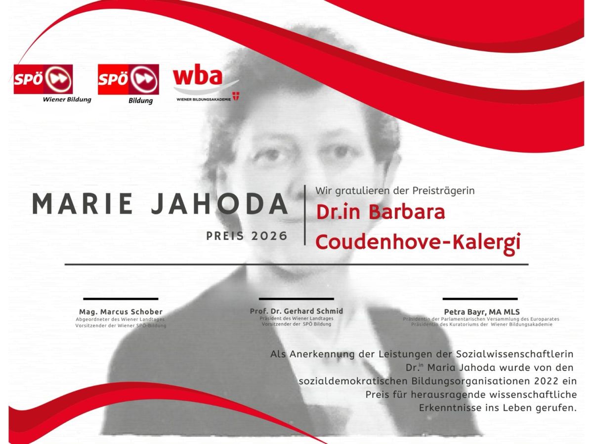 26. September 2026: Anmeldung zu „Marie-Jahoda-Preis für herausragende wissenschaftliche Erkenntnisse 2026“ am 4. November um 16:00&nbsp;Uhr